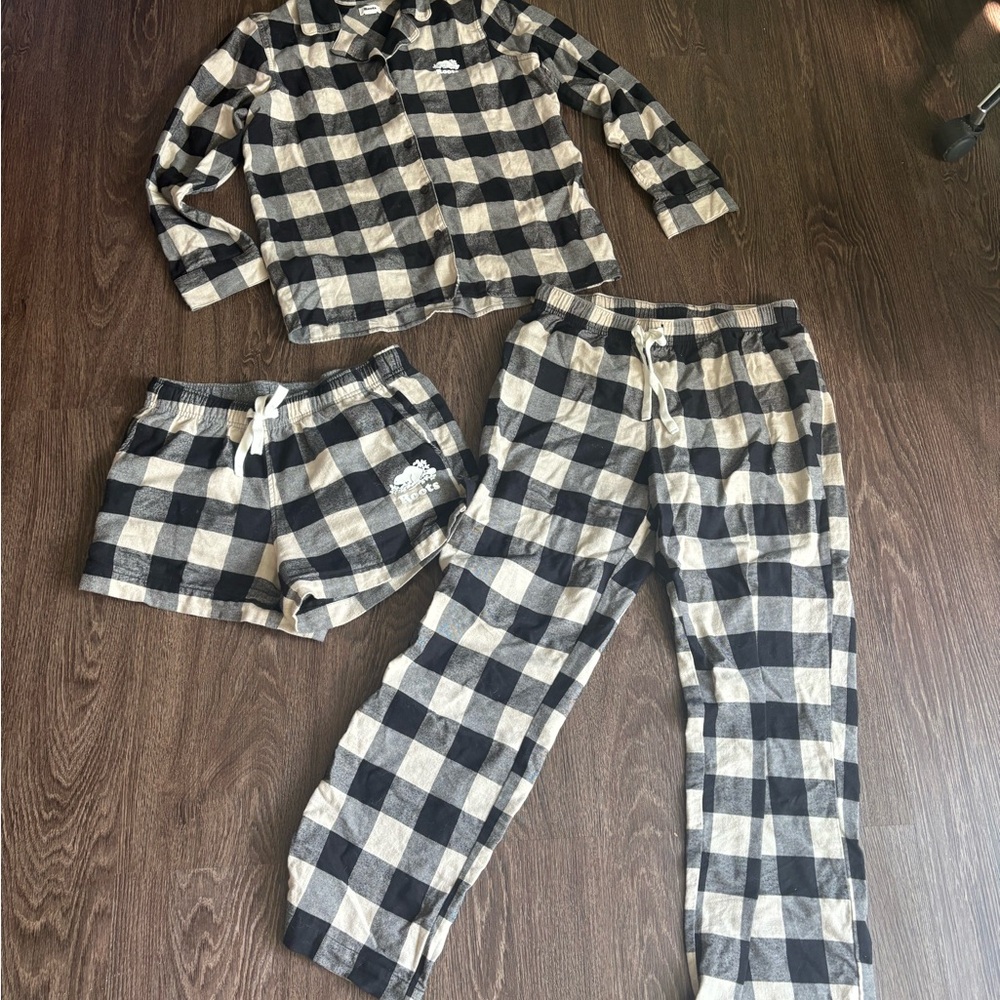 Roots Black & white Plaid cotton Pajama Set - Button Top, Shorts & Pants size M